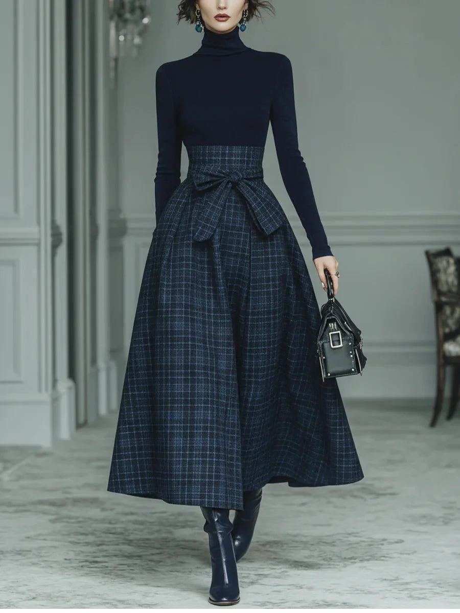 Completo Due Pezzi Donna | Dolcevita e Gonna a Quadri