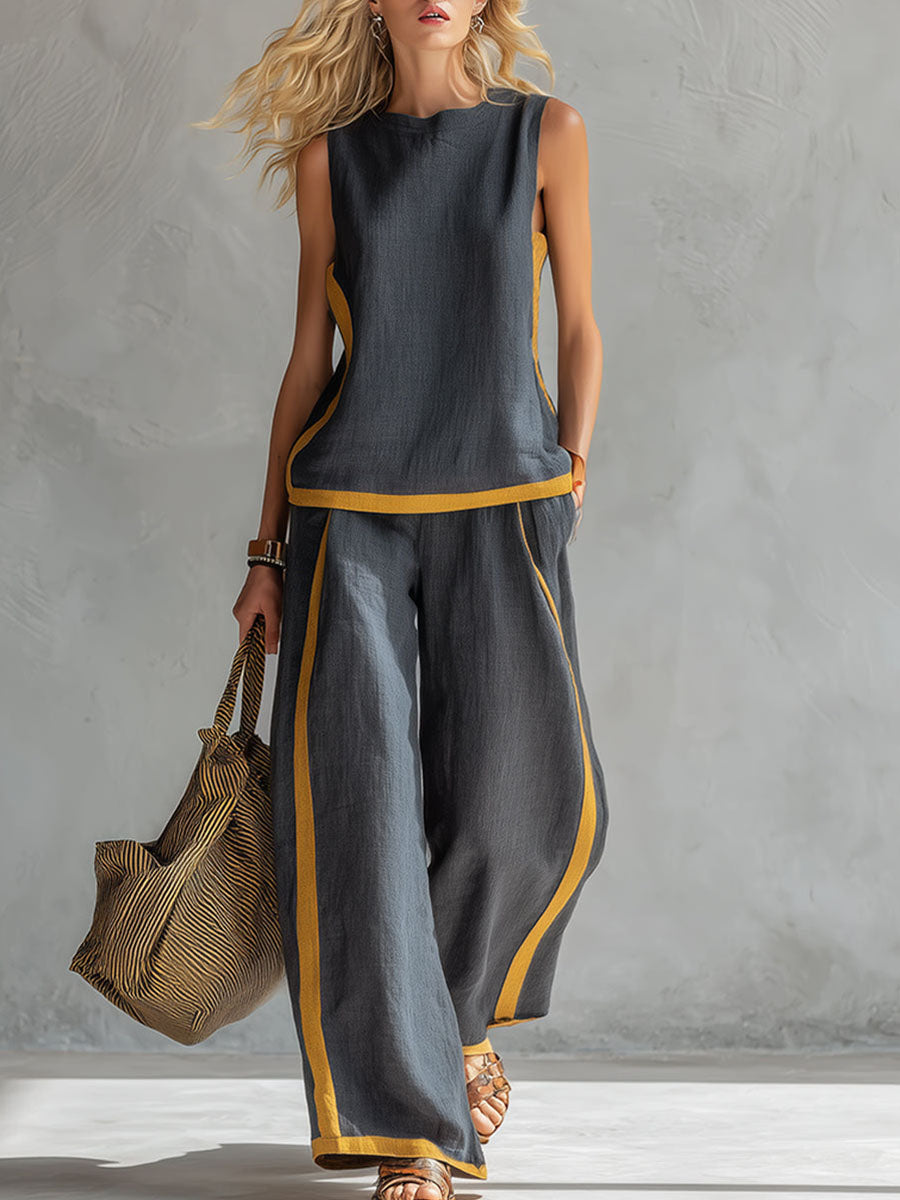 Completo Due Pezzi Donna | Profili a Contrasto & Pantaloni Wide Leg