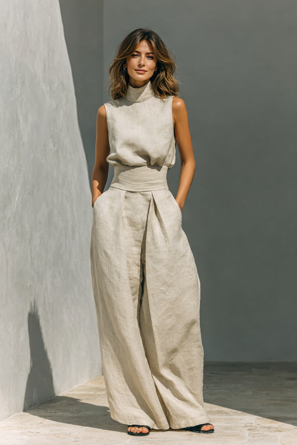 Completo di canotta e pantaloni larghi Donna | Collo Alto & Silhouette Slanciata