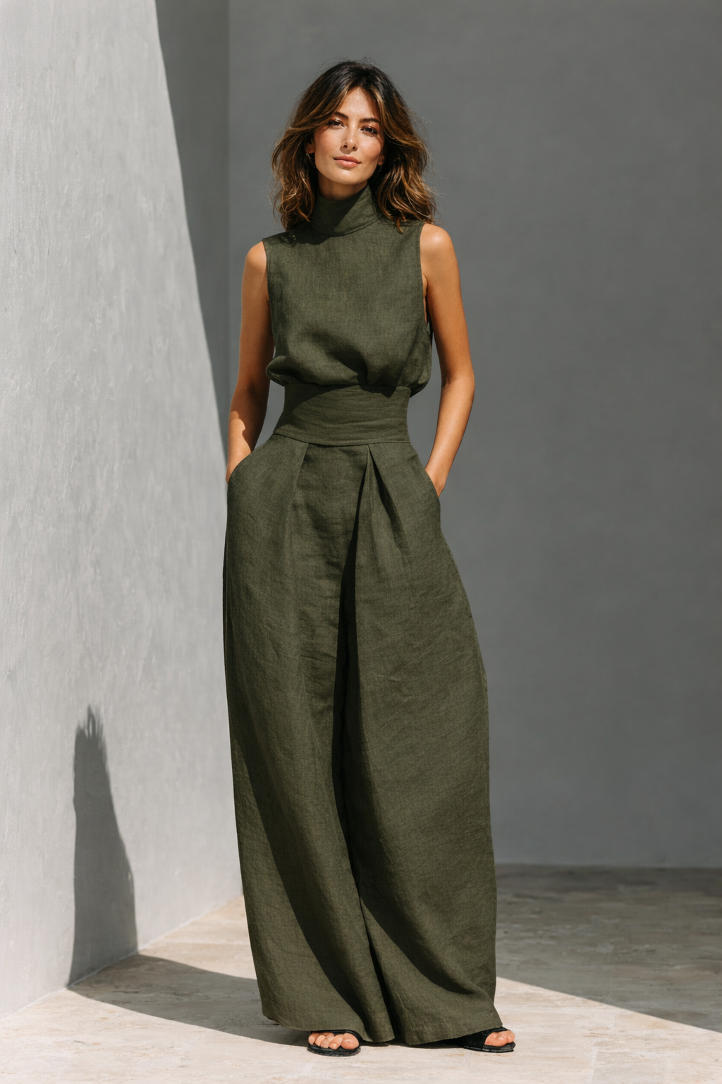 Completo di canotta e pantaloni larghi Donna | Collo Alto & Silhouette Slanciata