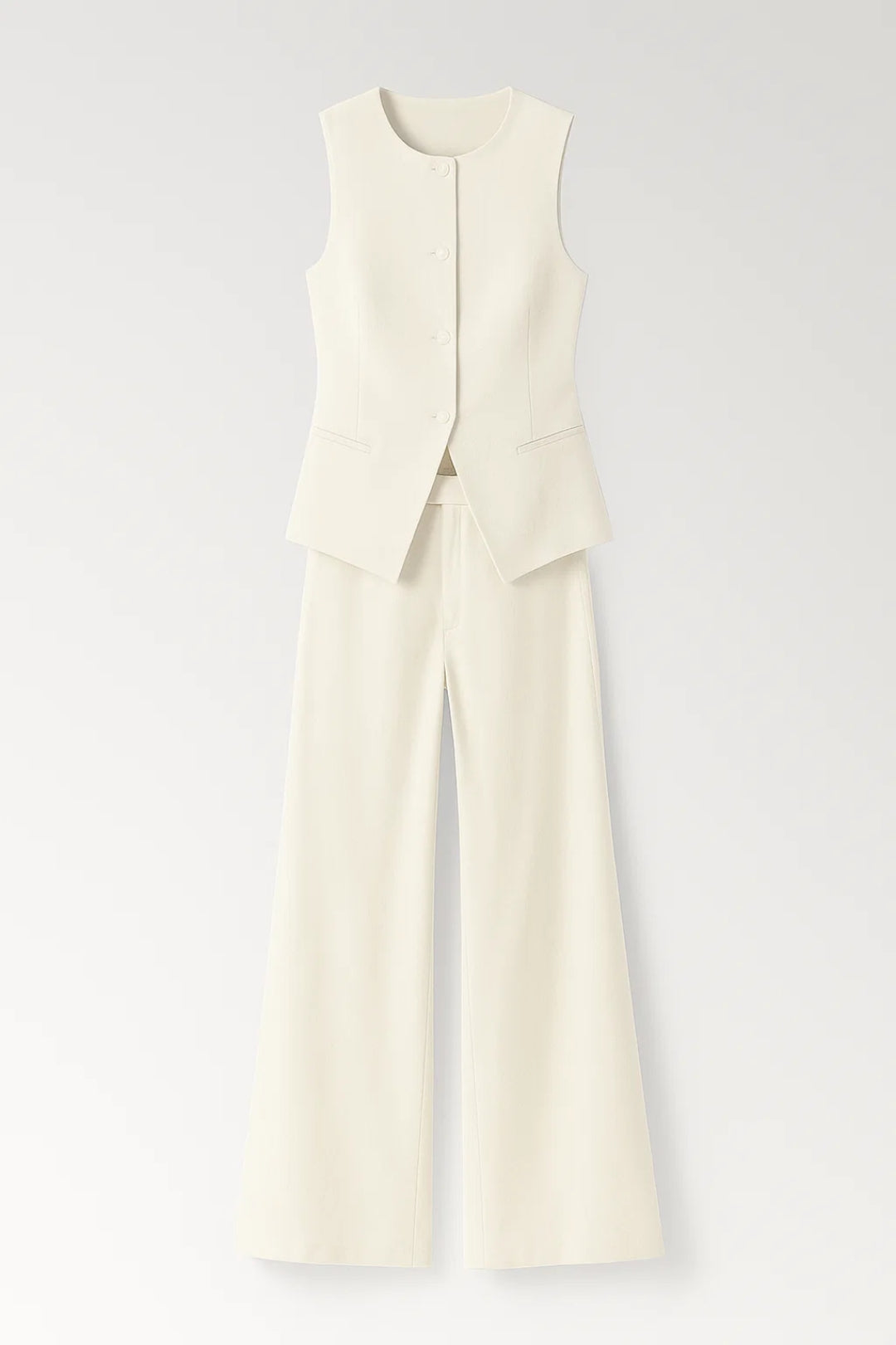 Completo elegante senza maniche con top e pantaloni a gamba larga | Bianco crema | Chic e raffinato 4