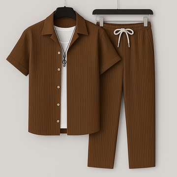 Completo uomo effetto lino con camicia e pantaloni con coulisse - Leggero e casual 0