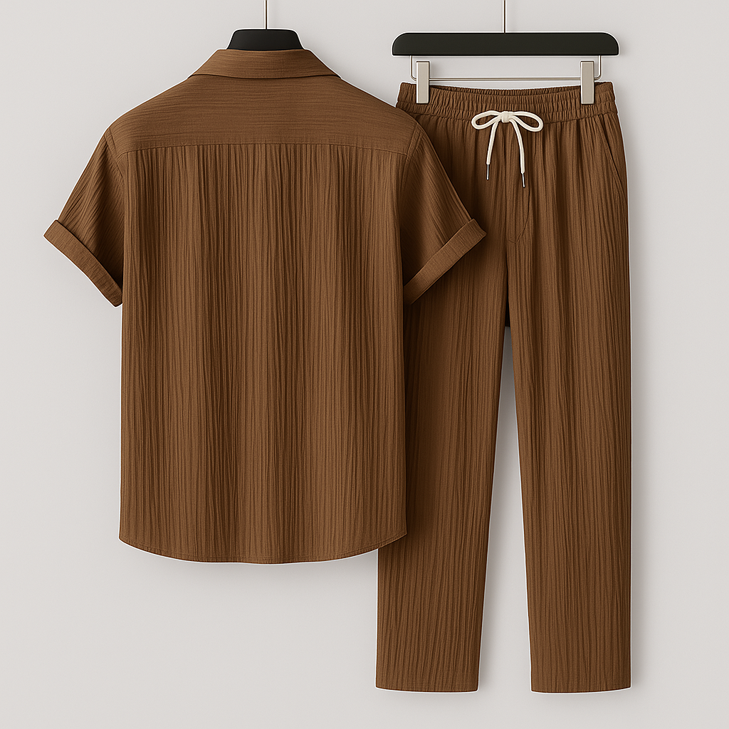 Completo uomo effetto lino con camicia e pantaloni con coulisse - Leggero e casual 3