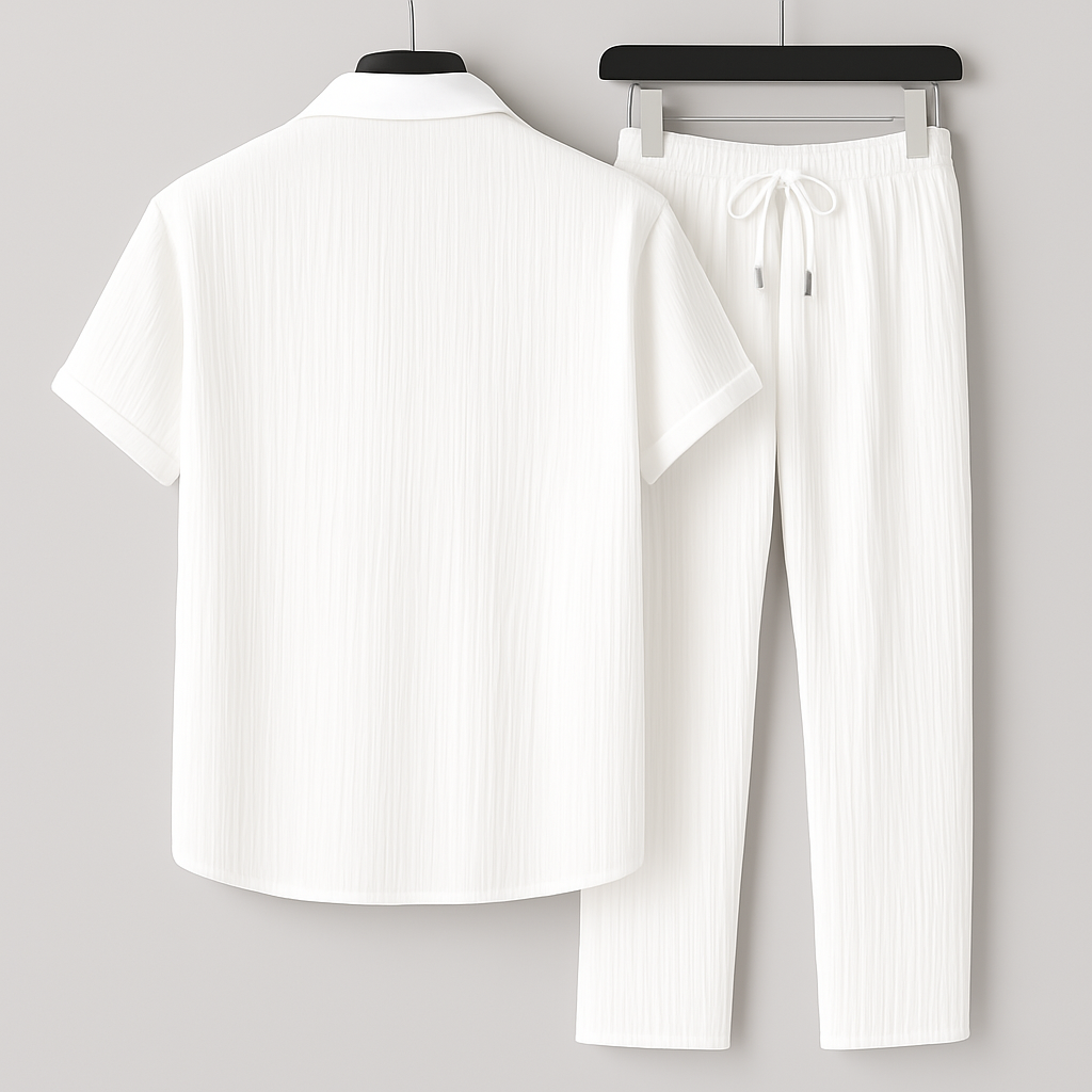 Completo uomo effetto lino con camicia e pantaloni con coulisse - Leggero e casual 4