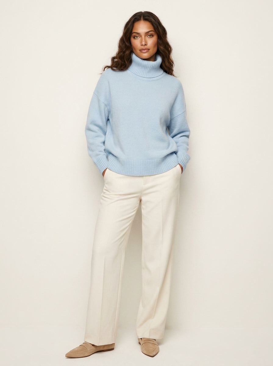 Dames Gebreide Coltrui – Losvallend met Lange Mouwen Blauw / S - AIDA LENA
