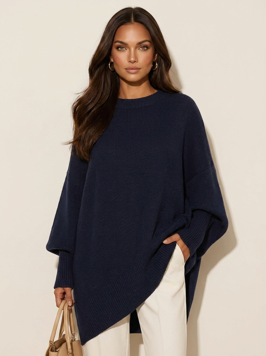 Dames Gebreide Trui – Oversized Model met Ronde Hals Olijfgroen / S - AIDA LENA