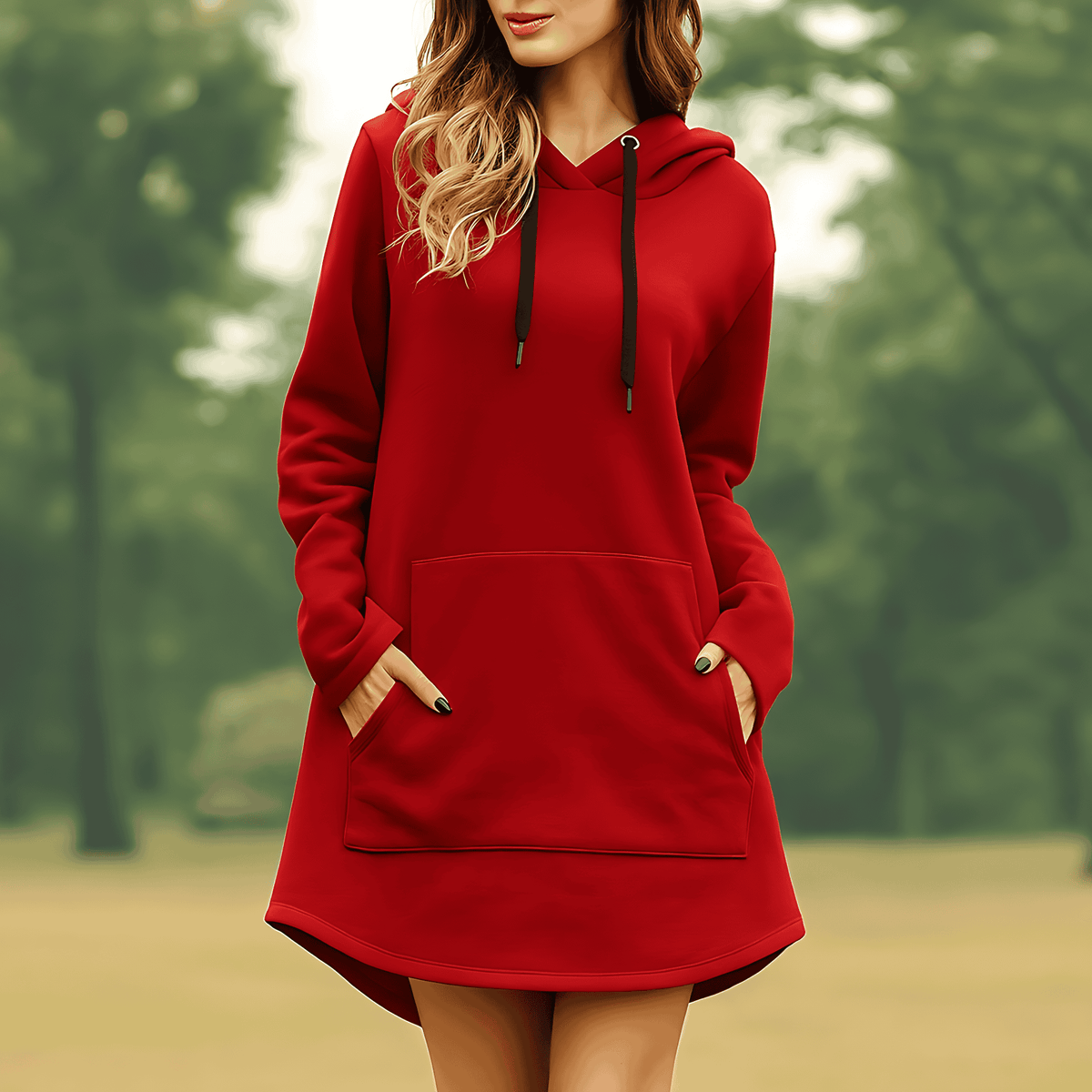 Donna - Felpa lunga con cappuccio - Morbida ed elegante 0