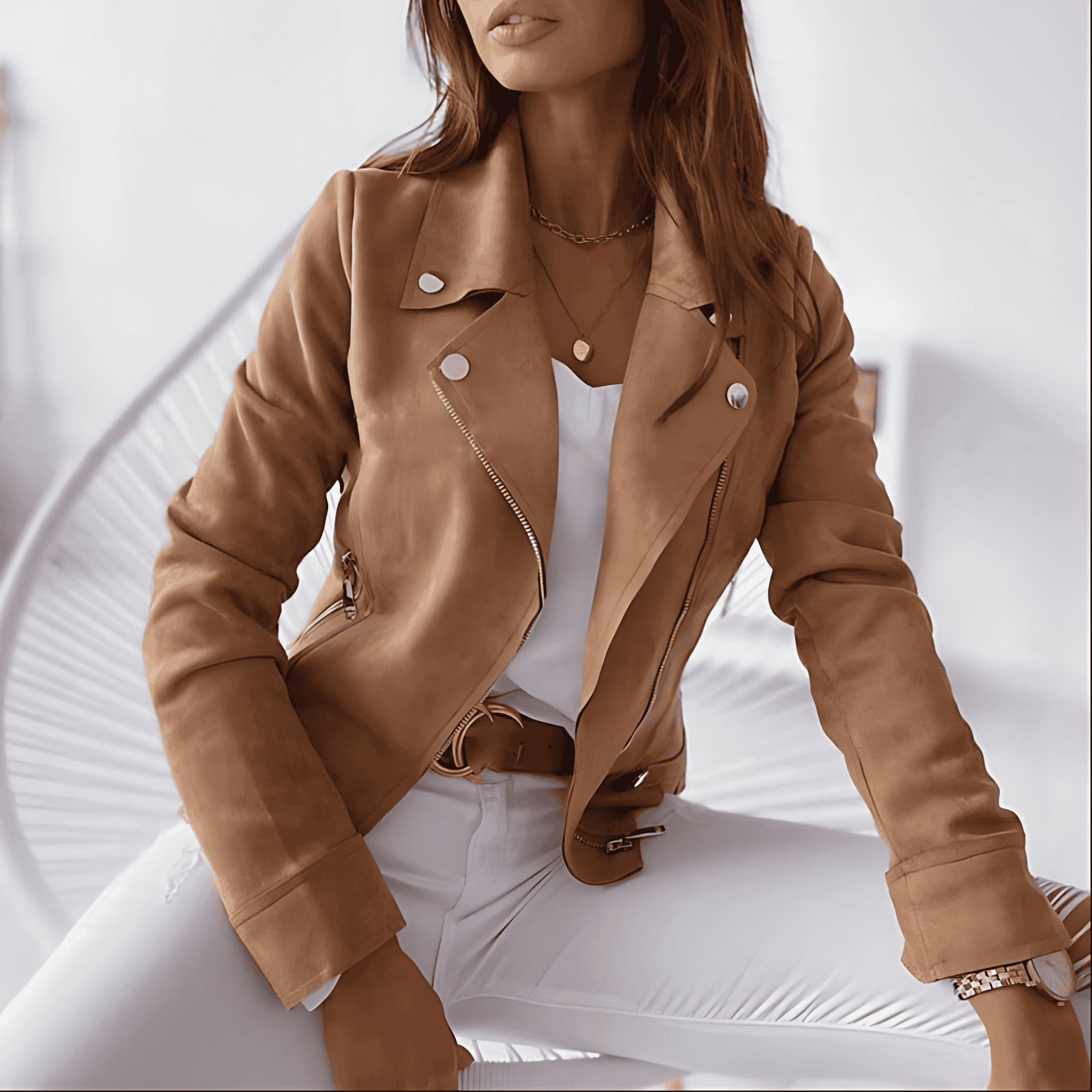Donna - Giacca in pelle - Zip-Up con bottoni 0