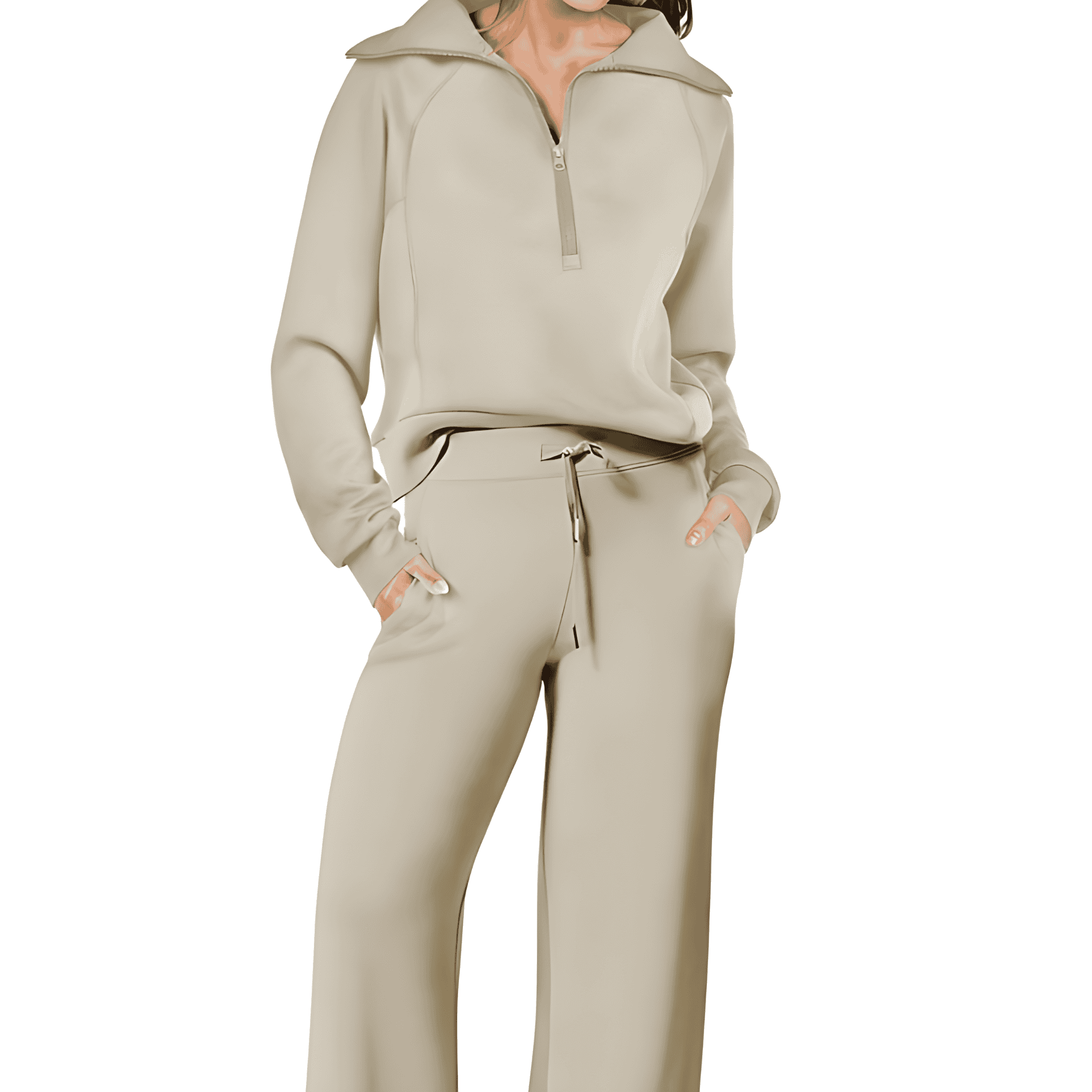 Donna - Set tuta sportiva a gamba larga con zip e coulisse 0