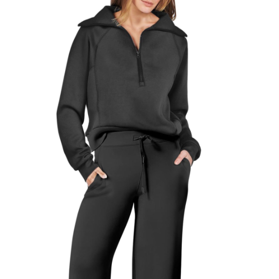 Donna - Set tuta sportiva a gamba larga con zip e coulisse 1