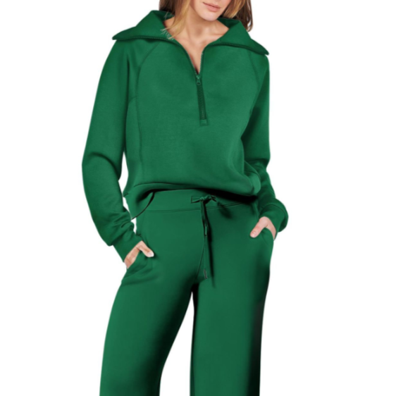 Donna - Set tuta sportiva a gamba larga con zip e coulisse 2
