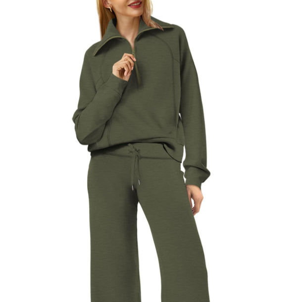 Donna - Set tuta sportiva a gamba larga con zip e coulisse 3