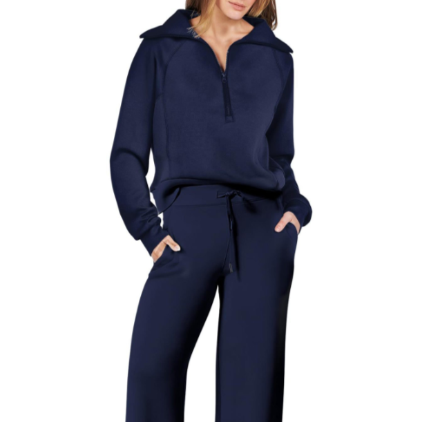 Donna - Set tuta sportiva a gamba larga con zip e coulisse 4