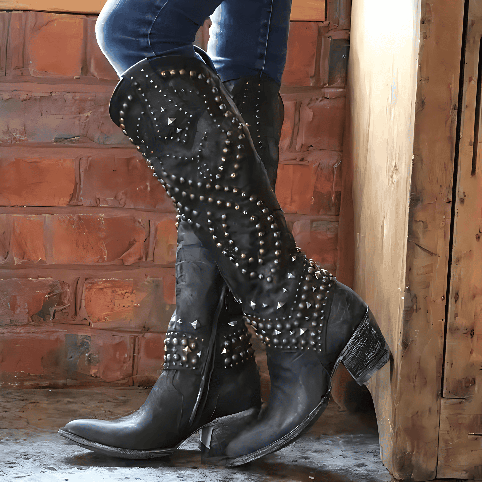 Donna - Stivali da cowboy alti fino al ginocchio - Rivetati 0