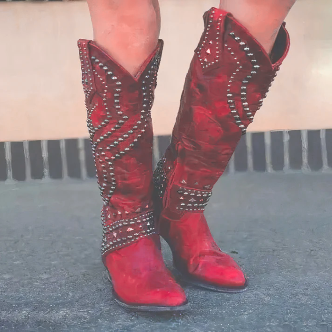 Donna - Stivali da cowboy alti fino al ginocchio - Rivetati 2