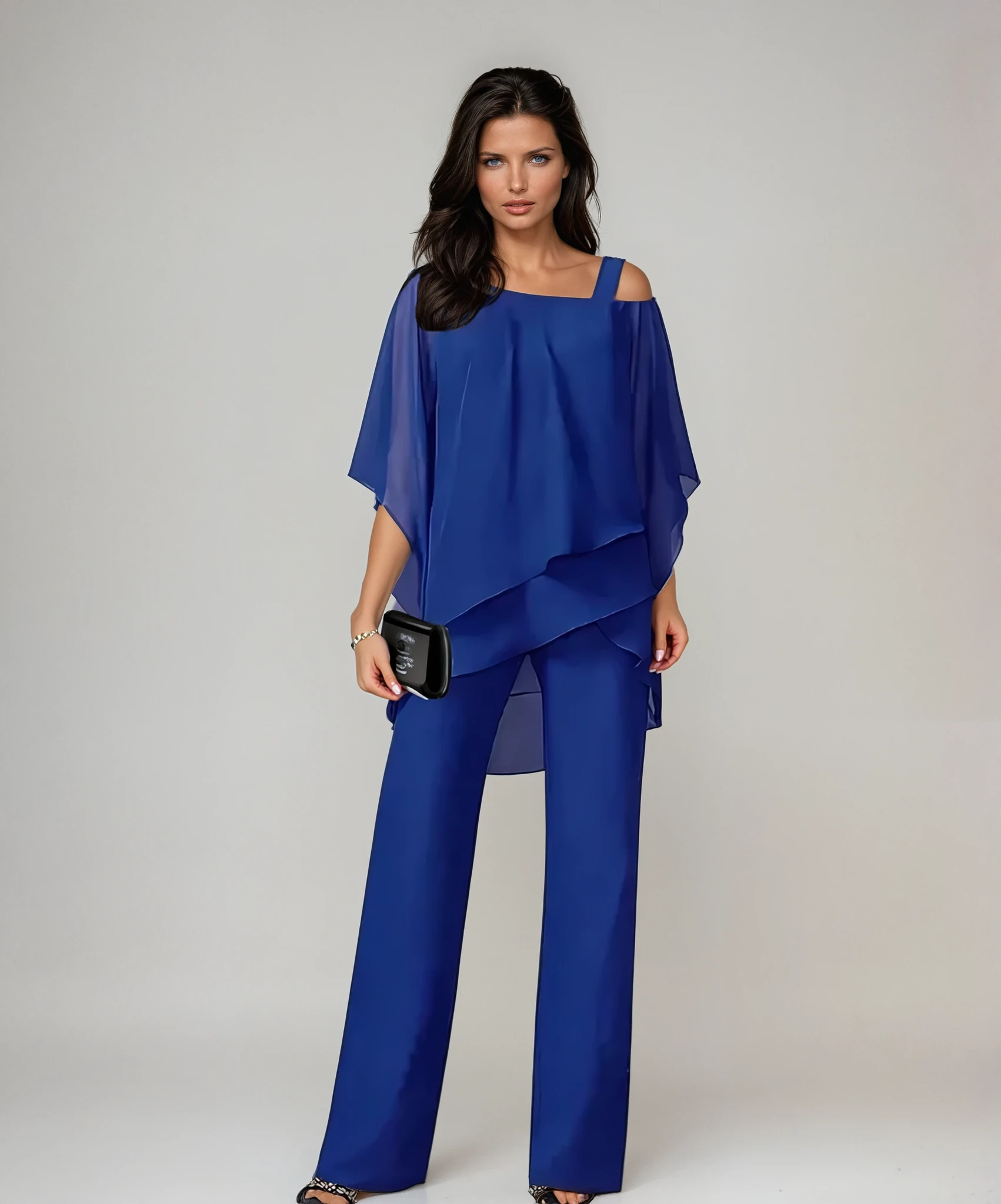 Due Pezzi Set Donna | Top Asimmetrico a Strati & Pantaloni Dritti
