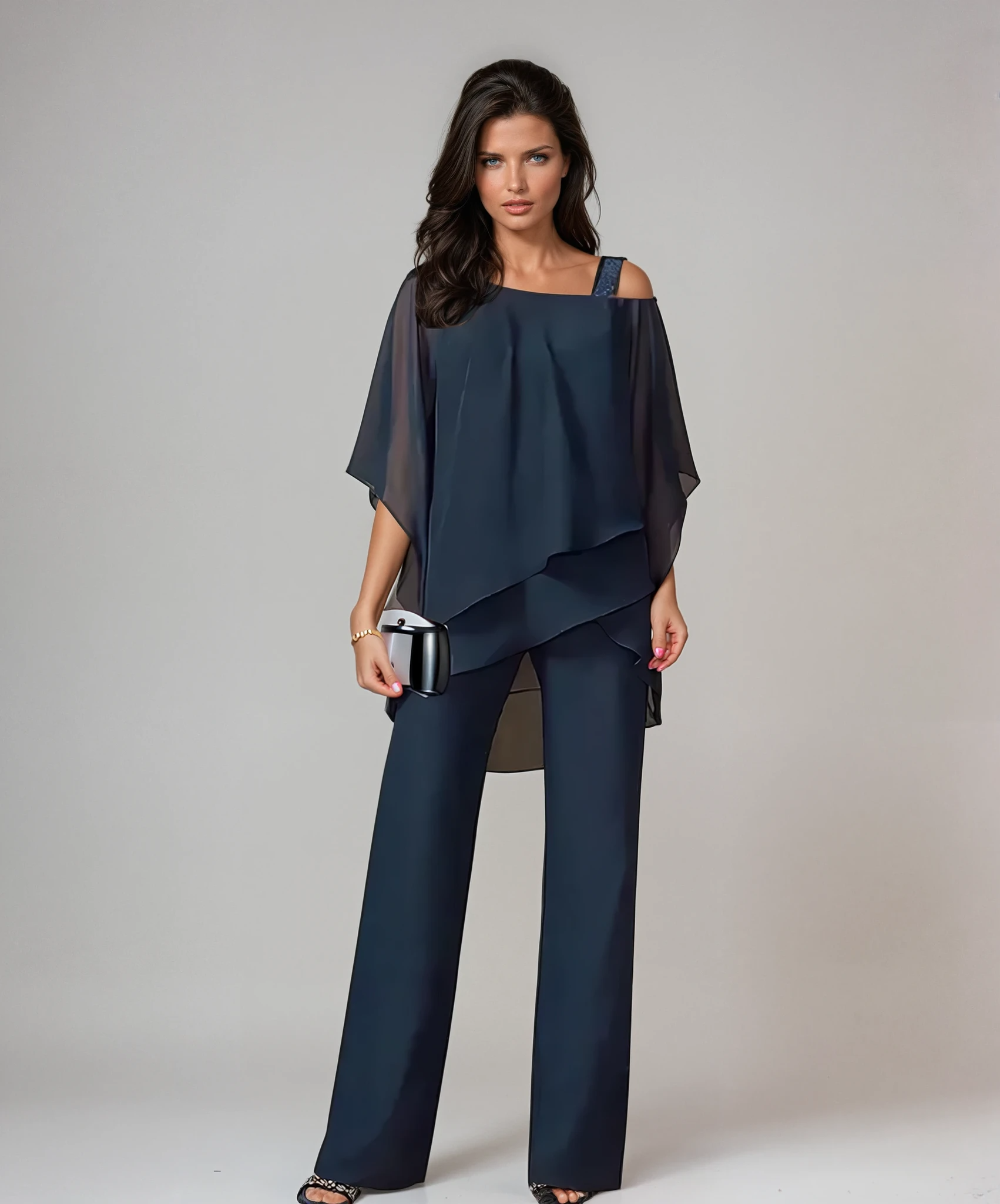 Due Pezzi Set Donna | Top Asimmetrico a Strati & Pantaloni Dritti