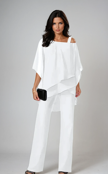 Due Pezzi Set Donna | Top Asimmetrico a Strati & Pantaloni Dritti