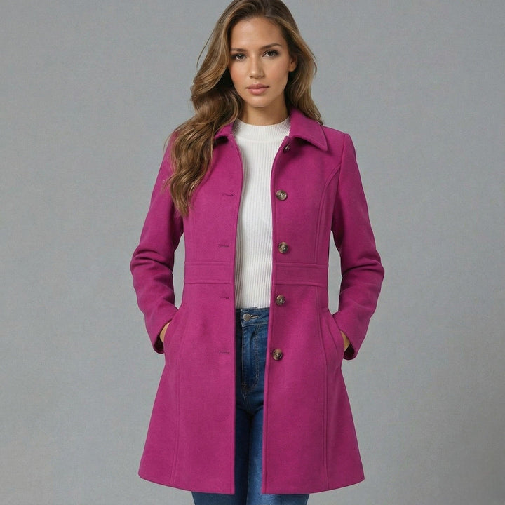 Dames A-Lijn Manteljas – Elegante Pasvorm met Knoopsluiting Roze / S - AIDA LENA