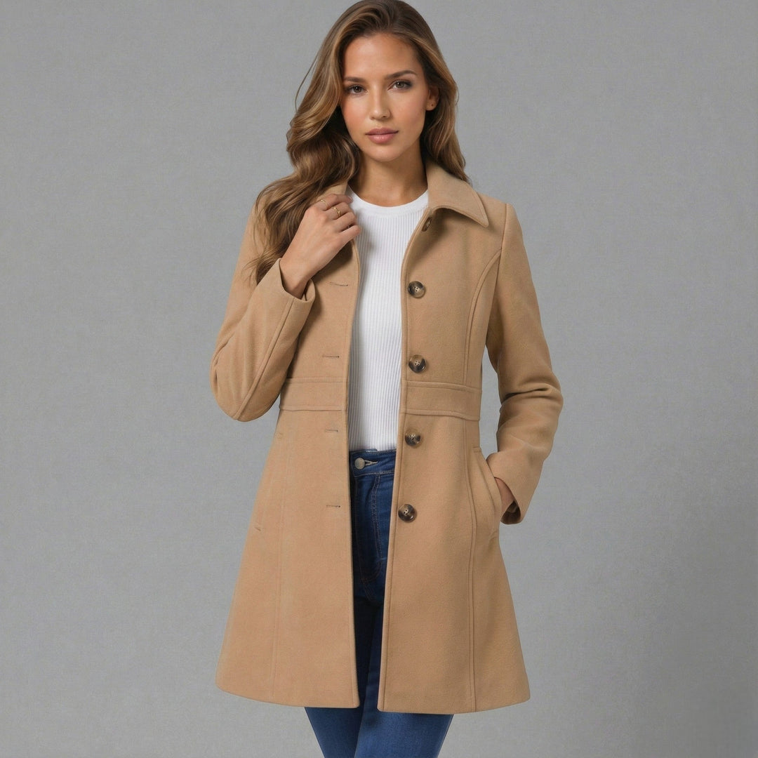 Dames A-Lijn Manteljas – Elegante Pasvorm met Knoopsluiting Khaki / S - AIDA LENA