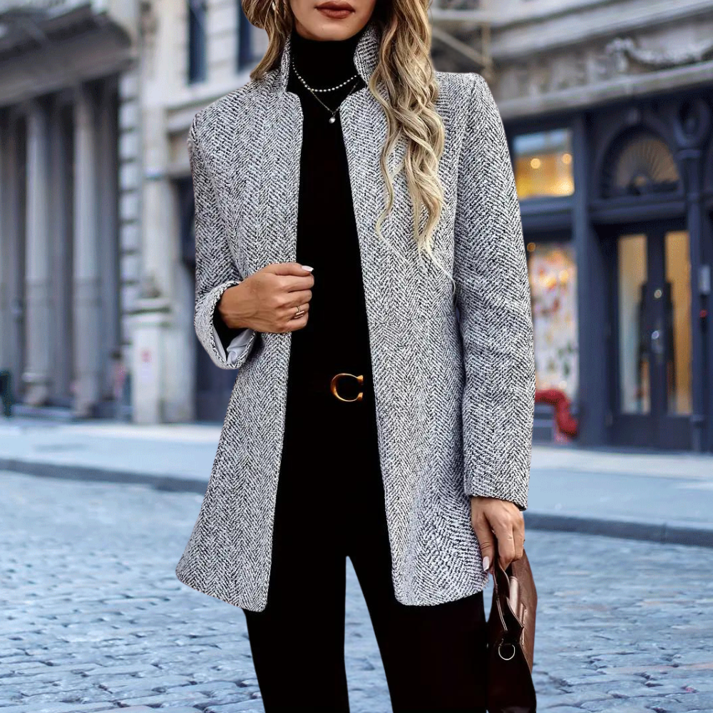 Elegante giacca blazer testurizzata da donna - collo alto 0