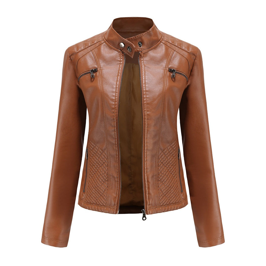 Dames Leren Jas – Elegante Pasvorm met Ritssluiting en Ritsdetails Zwart / S - AIDA LENA