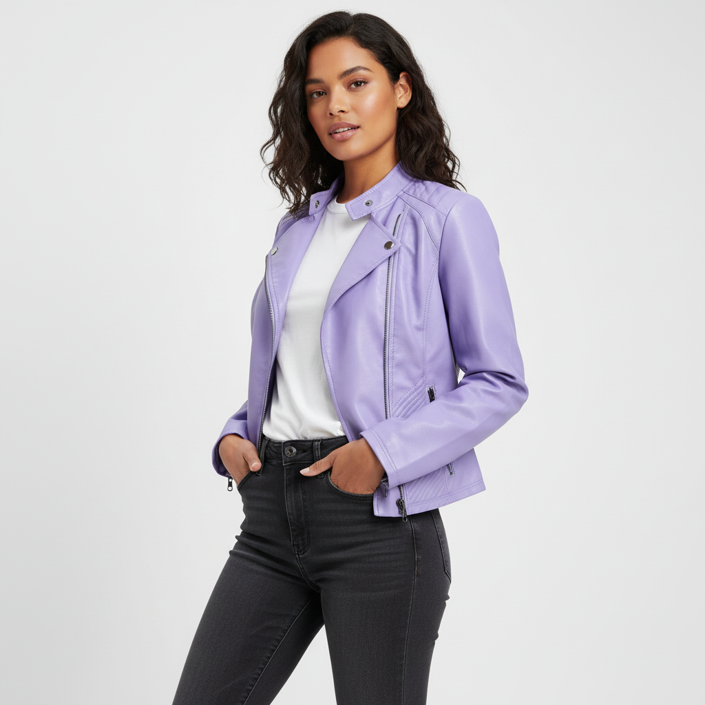 Dames Leren Jas – Elegante Pasvorm met Ritssluiting en Ritsdetails Zwart / S - AIDA LENA