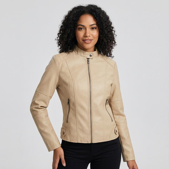 Dames Leren Jack – Getailleerde Pasvorm met Ritssluiting Zwart / XS - AIDA LENA