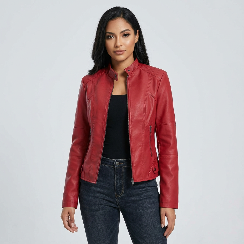 Dames Leren Jack – Getailleerde Pasvorm met Ritssluiting Zwart / XS - AIDA LENA