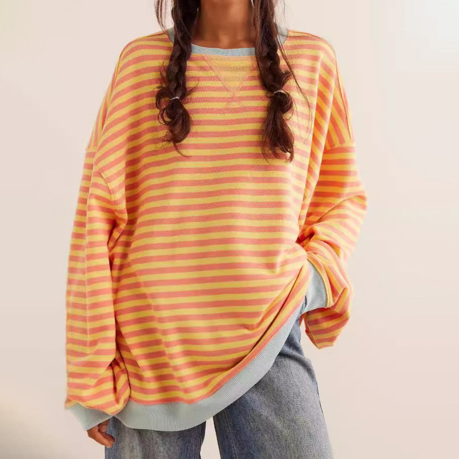 Oversized Striped Ribbed Tunic Sweatshirt for Women – Cozy Casual Comfort Caliboot
