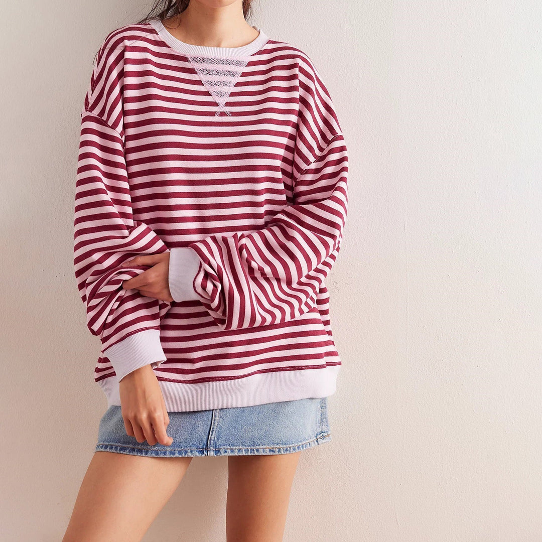 Oversized Striped Ribbed Tunic Sweatshirt for Women – Cozy Casual Comfort Caliboot