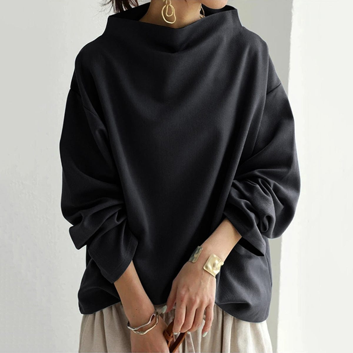 Maniche Lunghe Top Donna | Collo Alto Morbido & Comfort Quotidiano