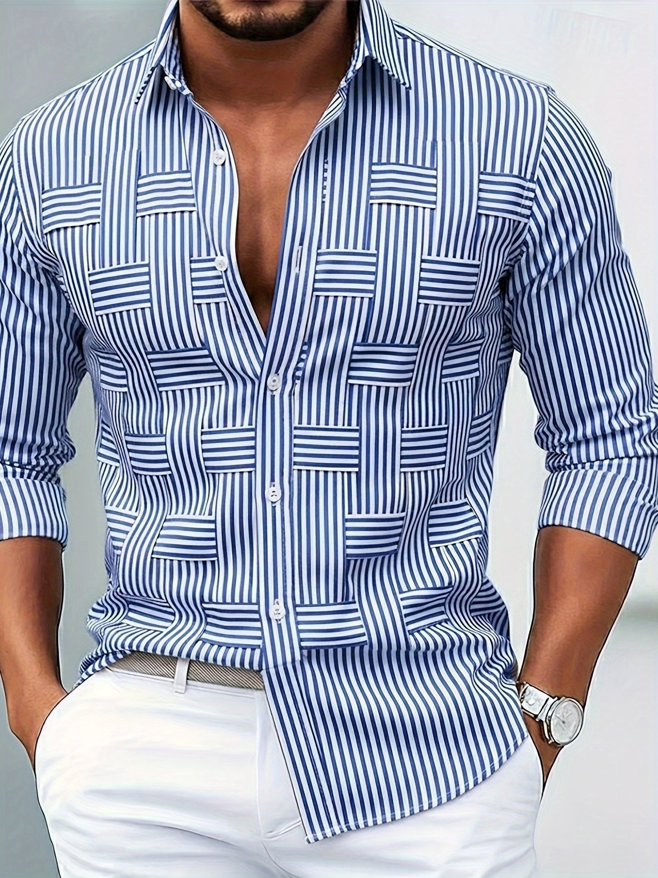 Emerson | Camicia da uomo a righe vintage a maniche lunghe 0