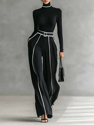 Emma | Completo elegante a due pezzi con collo alto e pantaloni larghi 0