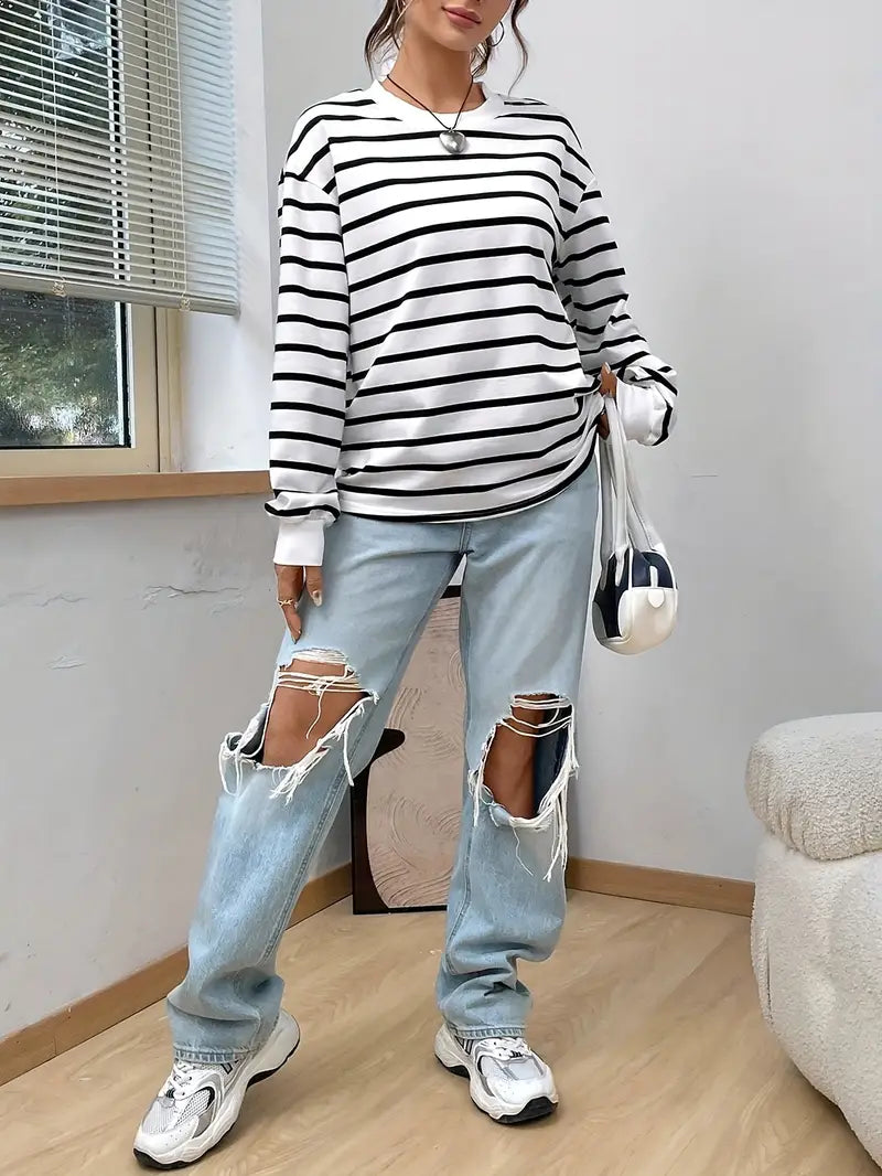 Felpa casual a righe da donna 1