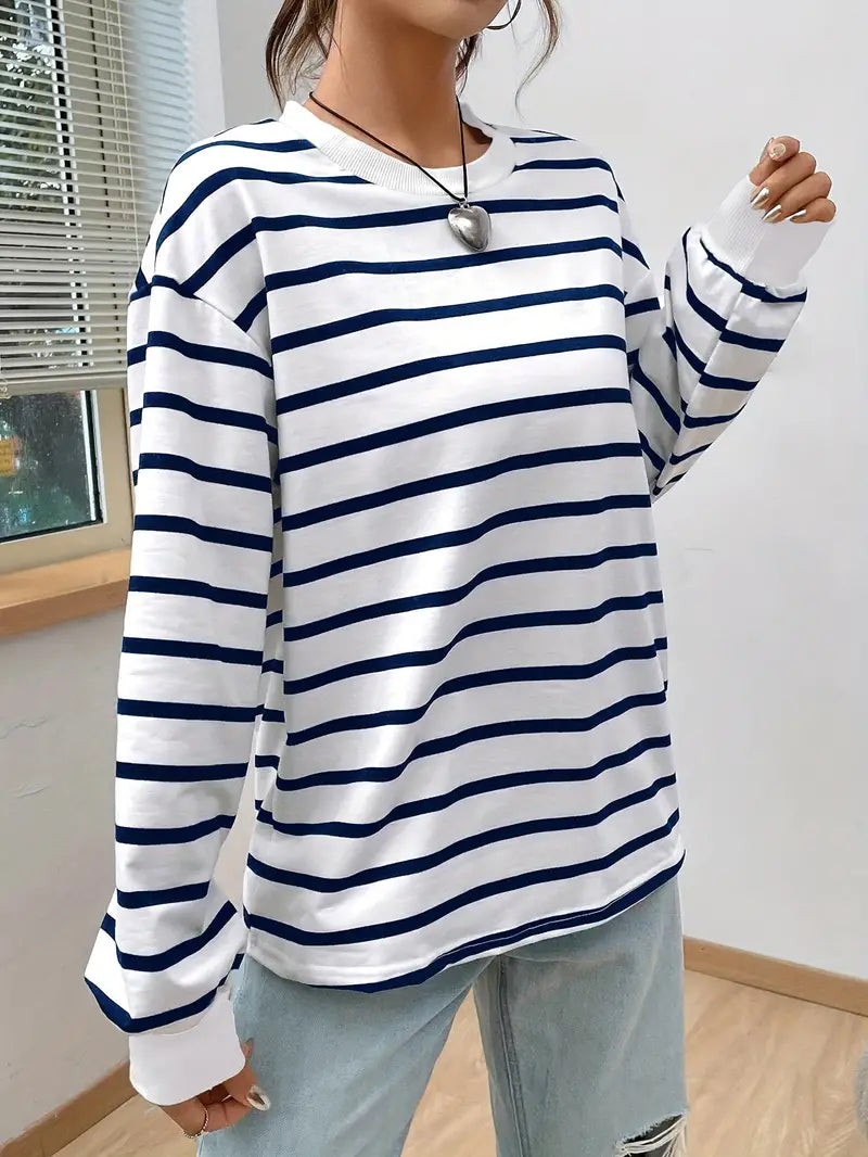 Felpa casual a righe da donna 2