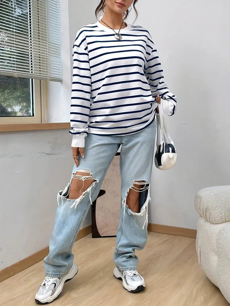 Felpa casual a righe da donna 3