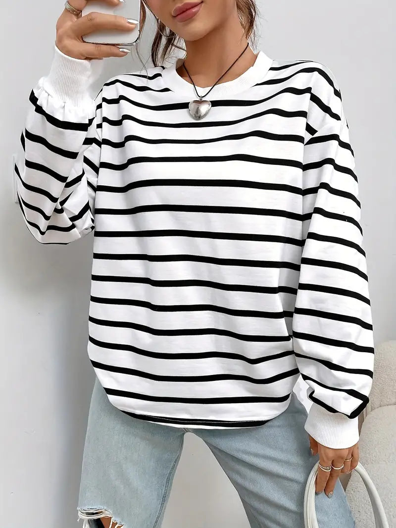 Felpa casual a righe da donna 4