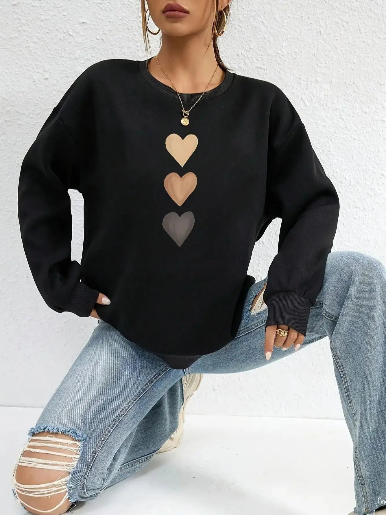 Felpa con stampa a cuore da donna - elegante casual e comoda 0