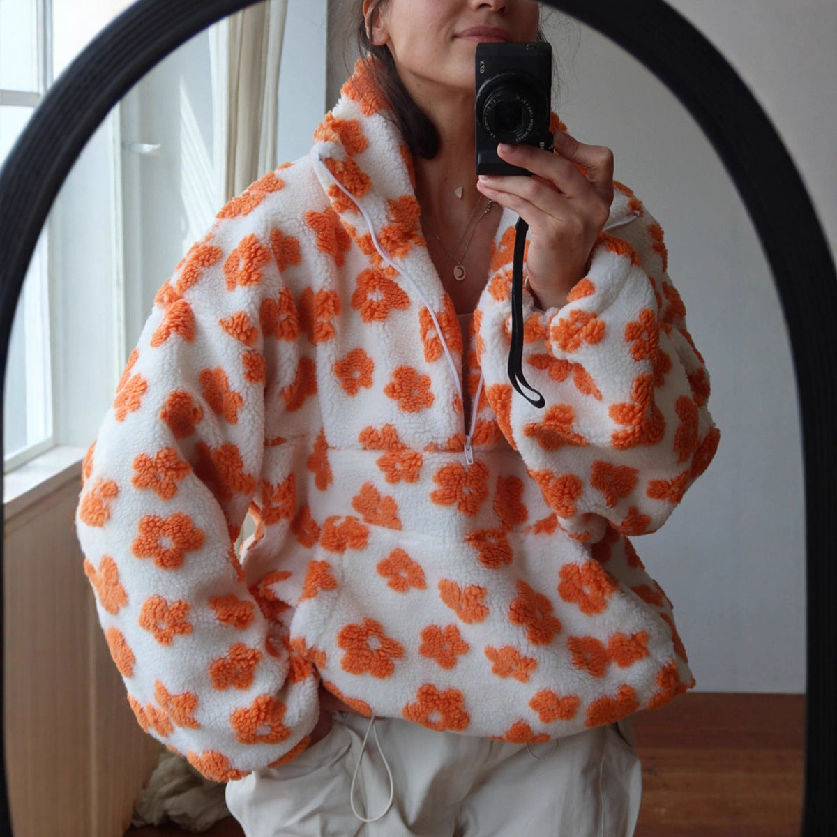 Felpa in pile da donna – Pullover casual con cerniera e tasca 6
