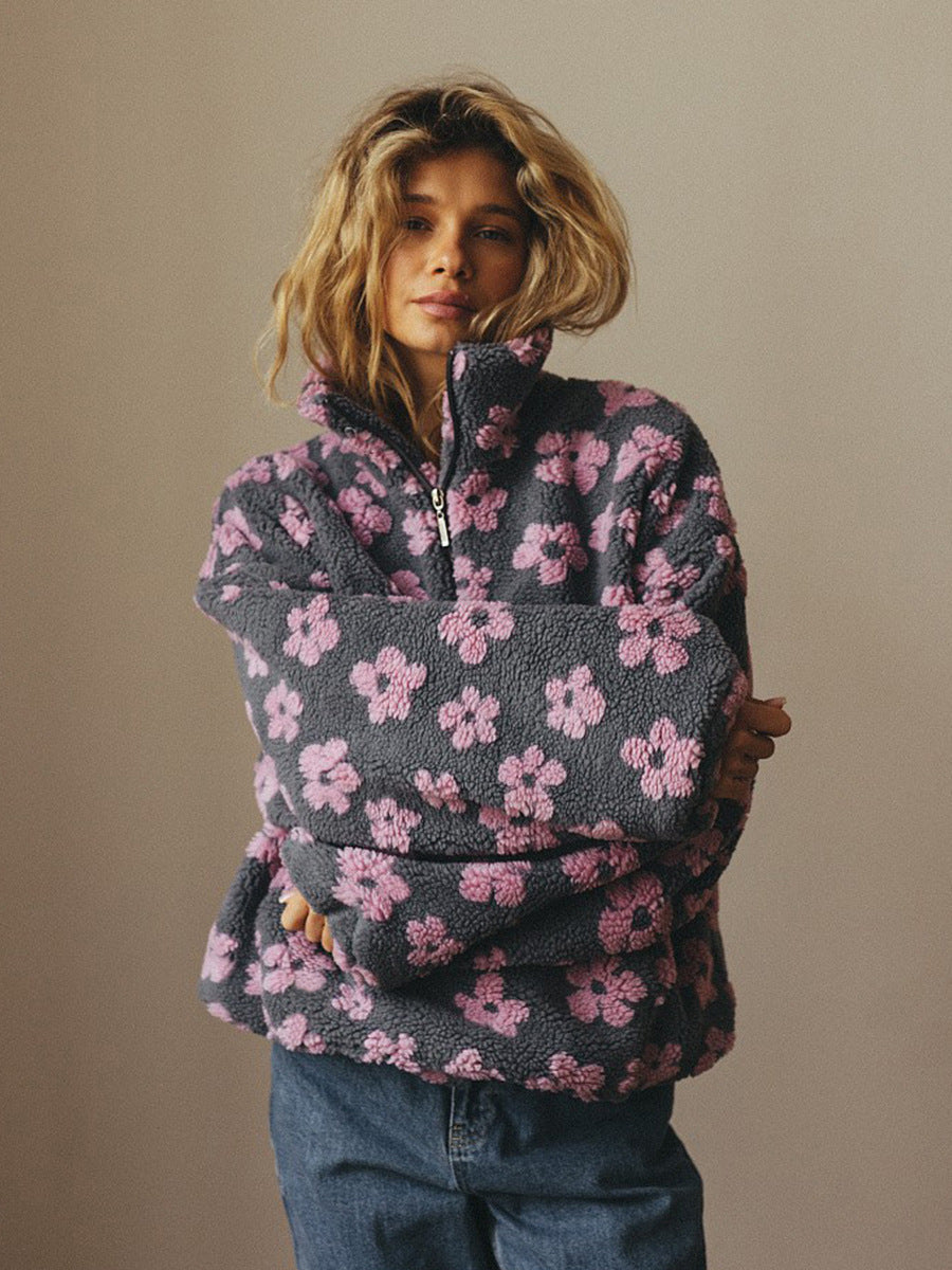 Felpa in pile da donna – Pullover casual con cerniera e tasca 8