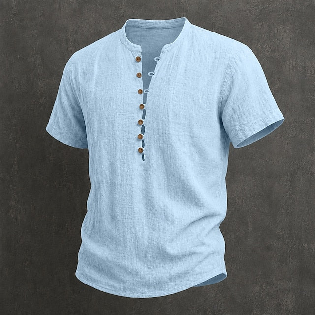 Filippo — Camicia Uomo in Lino con Colletto Mao e Bottoni in Legno 0