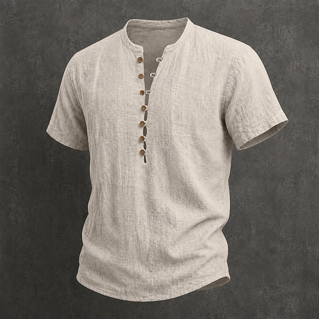 Filippo — Camicia Uomo in Lino con Colletto Mao e Bottoni in Legno 1