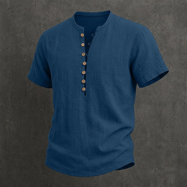 Filippo — Camicia Uomo in Lino con Colletto Mao e Bottoni in Legno 3