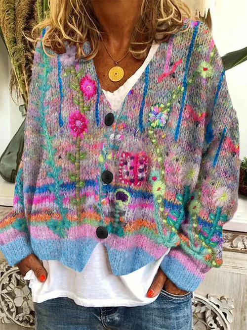 Fiona - Cardigan Di Flanella Con Bottoni Casual e Allentati 0