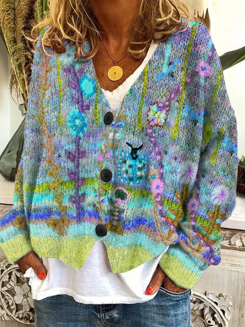 Fiona - Cardigan Di Flanella Con Bottoni Casual e Allentati 1