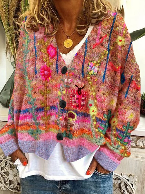 Fiona - Cardigan Di Flanella Con Bottoni Casual e Allentati 2