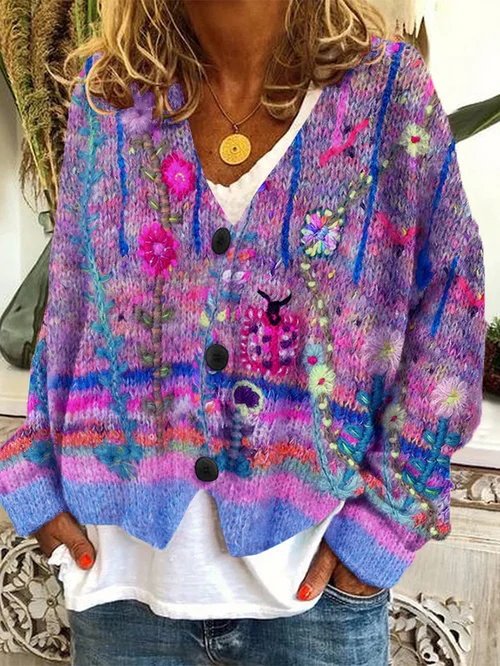 Fiona - Cardigan Di Flanella Con Bottoni Casual e Allentati 3