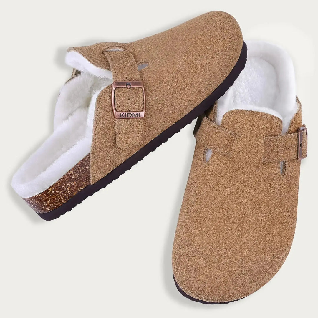 Fur-Lined Suede Clogs for Women – Cozy &amp; Adjustable Comfort