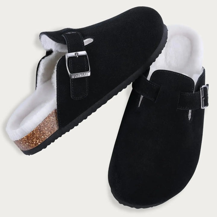 Fur-Lined Suede Clogs for Women – Cozy &amp; Adjustable Comfort